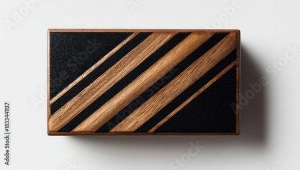 Obraz Wood box with black diagonal stripes on a white surface