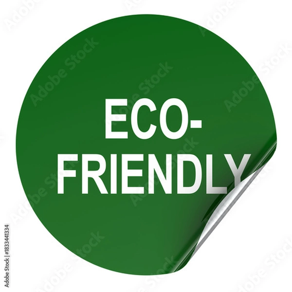 Fototapeta Eco friendly, green sticker with curled corner, 3d rendering