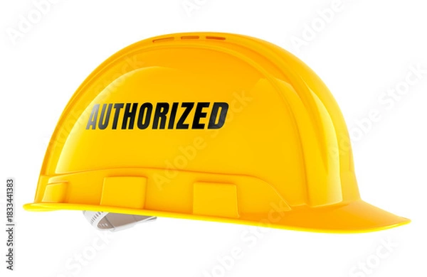 Fototapeta Authorized concept with yellow construction helmet. 3D rendering
