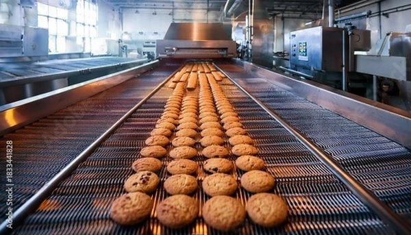 Fototapeta bakery production line with biscuits