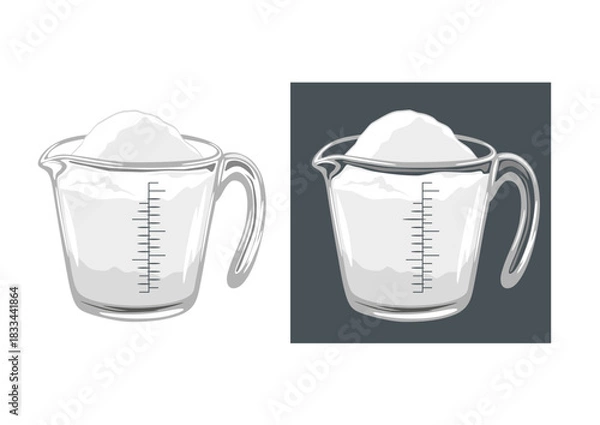 Obraz Measuring cup with flour isolated on white and dark