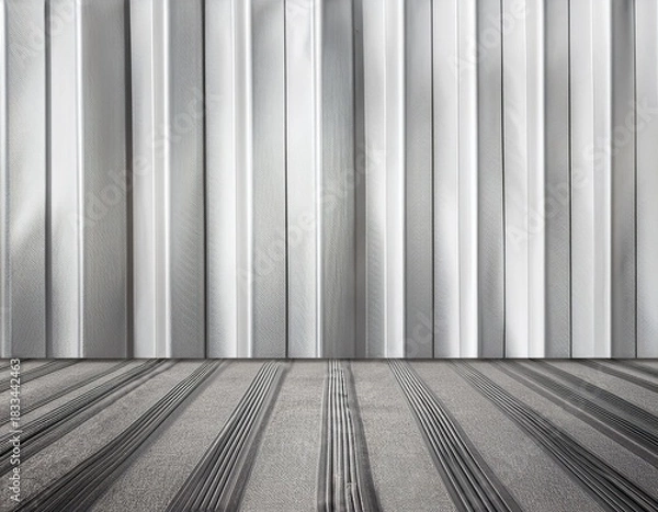 Fototapeta corrugated sheet metal fence and folded white canvas material background texture