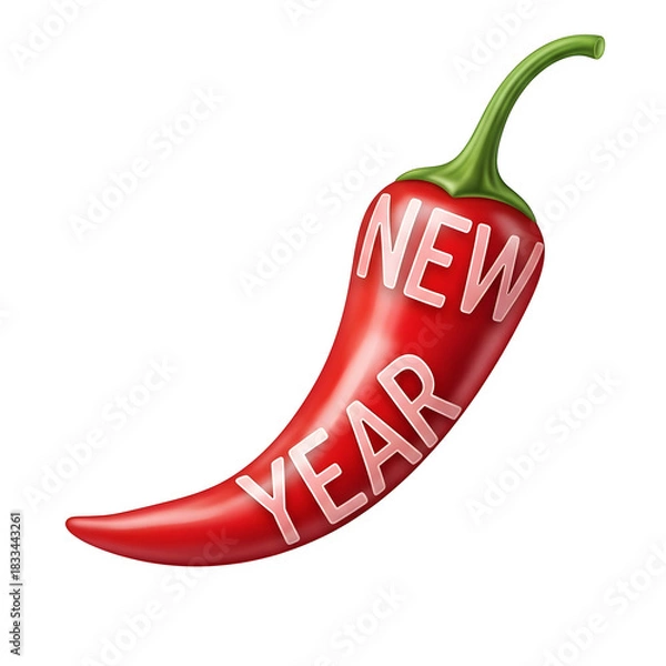 Obraz Spicy red chili pepper with new year text isolated on transparent background