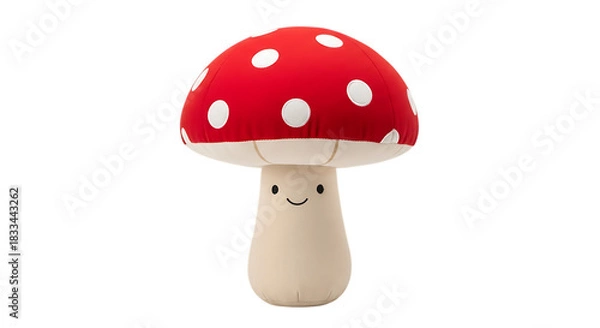 Fototapeta Cute plush mushroom toy with a smiling face