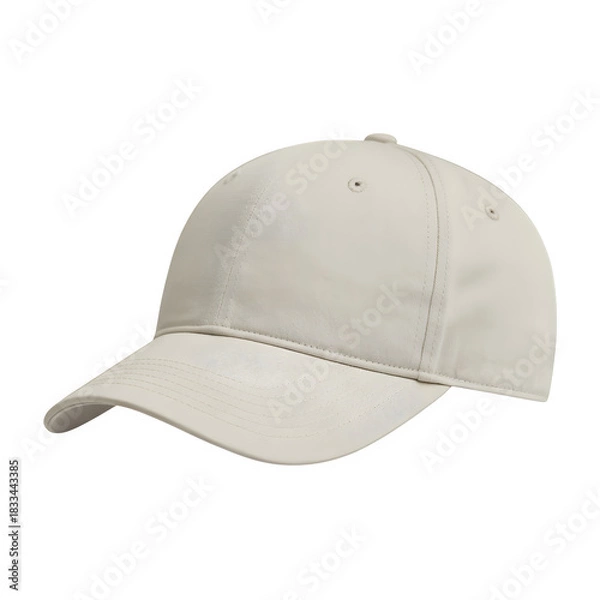 Obraz Plain beige baseball cap with curved brim isolated on transparent background