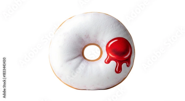 Fototapeta Spooky white donut with dripping red glaze on black background