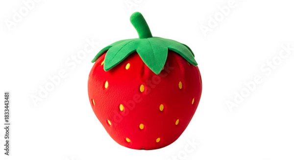 Fototapeta Plush strawberry toy with green stem and leaves