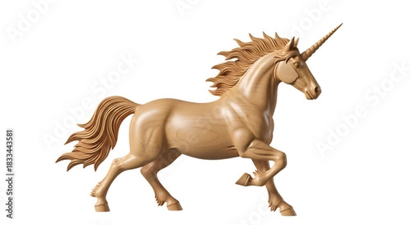 Fototapeta Majestic golden unicorn sculpture with flowing mane and tail