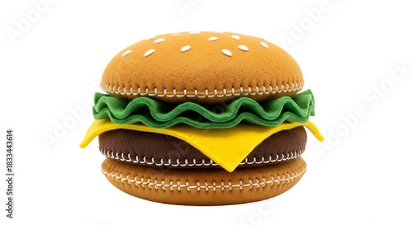 Fototapeta Handmade felt hamburger toy with sesame seed bun