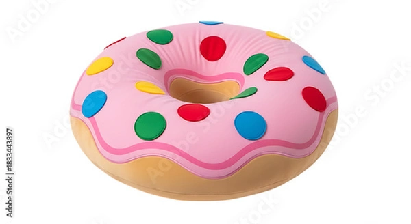 Fototapeta Plush donut pillow with pink frosting and colorful sprinkles