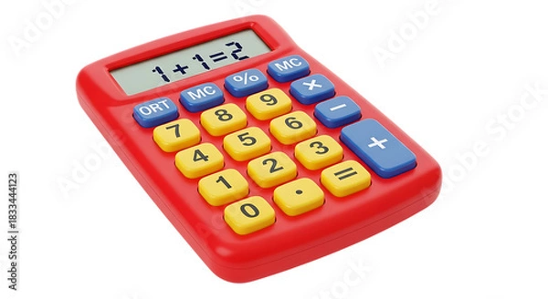 Fototapeta Brightly colored toy calculator displaying simple math equation