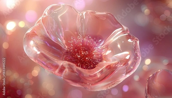 Obraz Translucent flower with pink center, bokeh lights