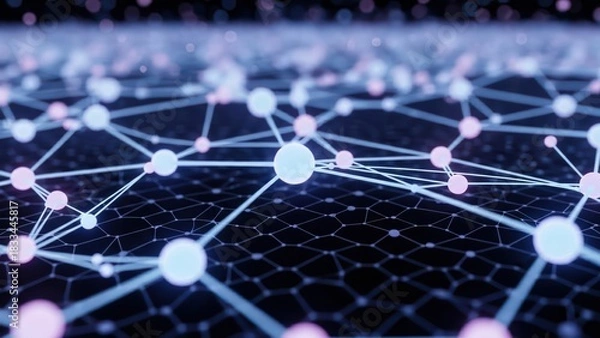 Obraz Augmented structural neural network backdrop nodes network elements network matrix hexagonal grid