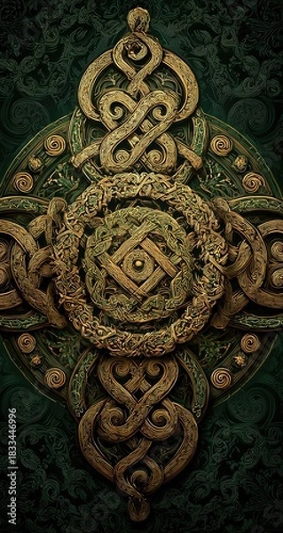 Obraz Ornate celtic knot pattern, bronze textured background