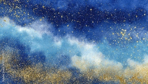 Obraz Abstract blues, whites, golds; painterly texture