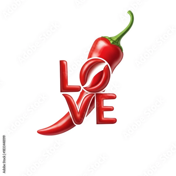 Obraz Red hot chili pepper forming the word love with a swirl isolated on transparent background