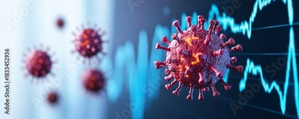 Fototapeta Virus Impact Red Virus Cell with Financial Chart,Pandemic, Healthcare