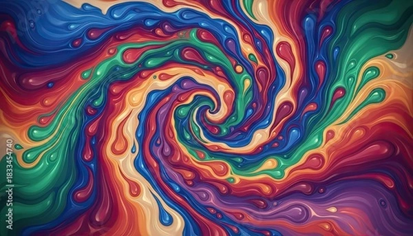 Fototapeta Vibrant Swirling Colors Forming a Psychedelic Spiral with Drops and Speckles in a High Contrast Display