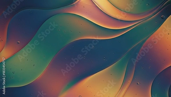 Fototapeta Abstract Fluid Art With Flowing Waves Of Teal Orange Purple And Yellow Colors With Tiny Bubbles And Speckles In Macro View