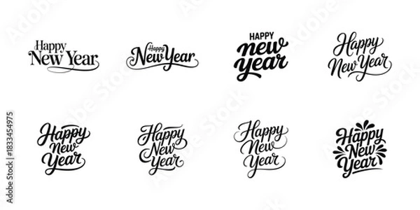 Fototapeta Elegant happy new year script calligraphy vector bundle