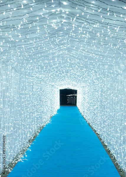 Obraz A long perspective tunnel fully covered with sparkling Christmas lights. Vertical photo.
