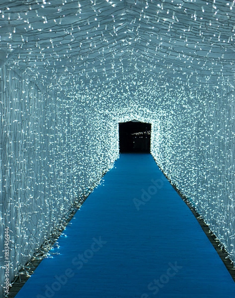 Obraz A long perspective tunnel fully covered with sparkling Christmas lights. Vertical photo.