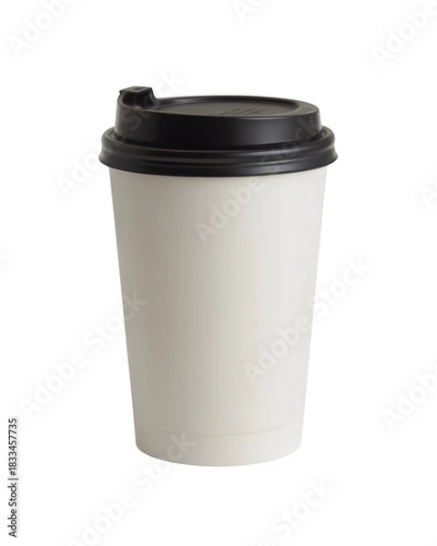 Obraz Blank white paper coffee cup with black lid isolated on transparent background