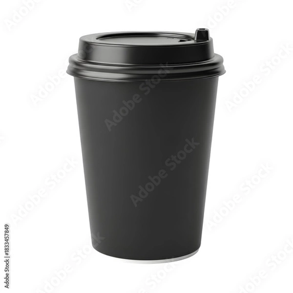 Obraz Black disposable coffee cup mockup with lid isolated on transparent background