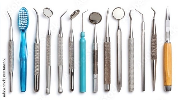Obraz Essential Dental Tools on White Background