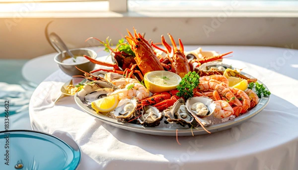 Obraz Platte mit Meeresfrüchte, Urlaub Meer, 