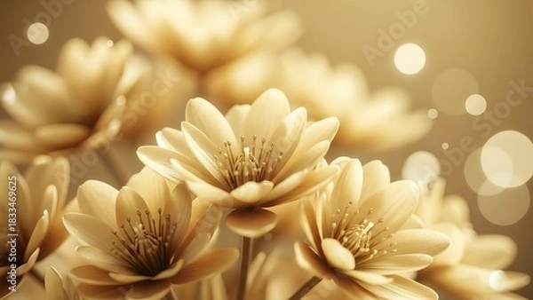 Obraz Close-up of golden daisy flowers with bokeh lights in the background.