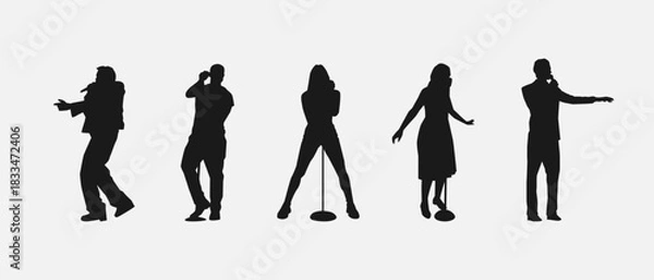 Fototapeta Silhouettes of singers. Vocalist with different poses. Isolated vector illustration.