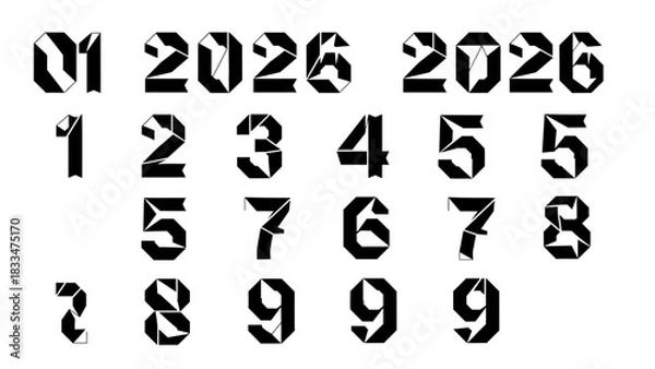 Obraz Striking Geometric Number Set for Graphic Design and Artistic Projects, from zero to nine font