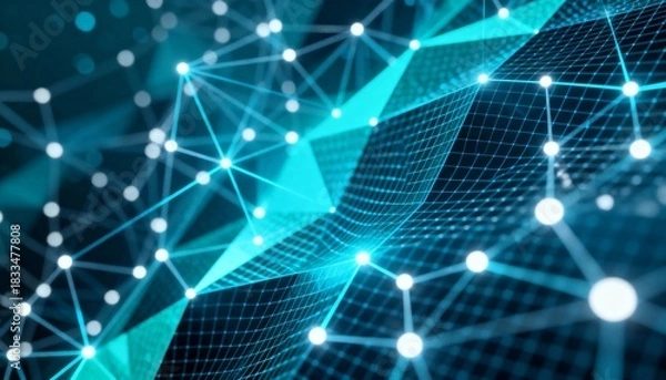 Obraz Digital network with glowing nodes and connections