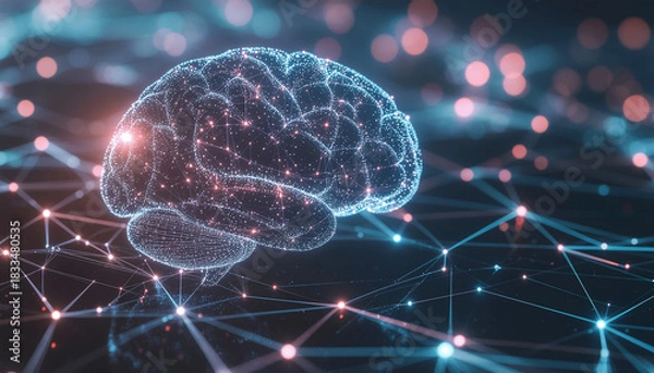 Fototapeta Artificial Intelligence Neural Network Visualization — Digital Brain and Glowing Connections