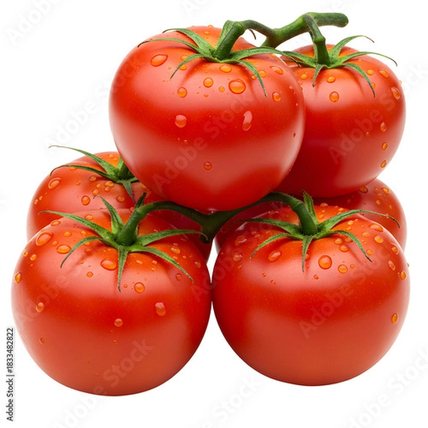 Obraz A close-up studio shot of a pile of ripe, red tomatoes glistening with water droplets.