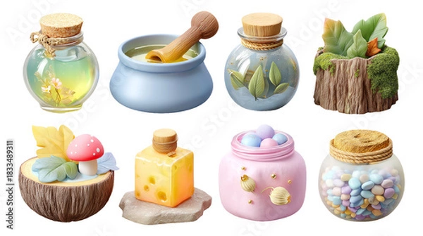 Obraz Enchanted Forest Alchemy Essentials in 3D Glossy Style with Soft Textures