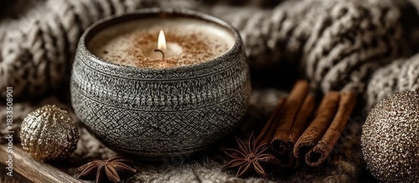 Fototapeta Cozy Candlelit Scene Featuring Spices and Warm Aromas, Perfect for Autumn or Winter