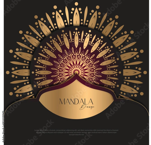 Obraz Mandala design  luxury Background  design golden brush text.