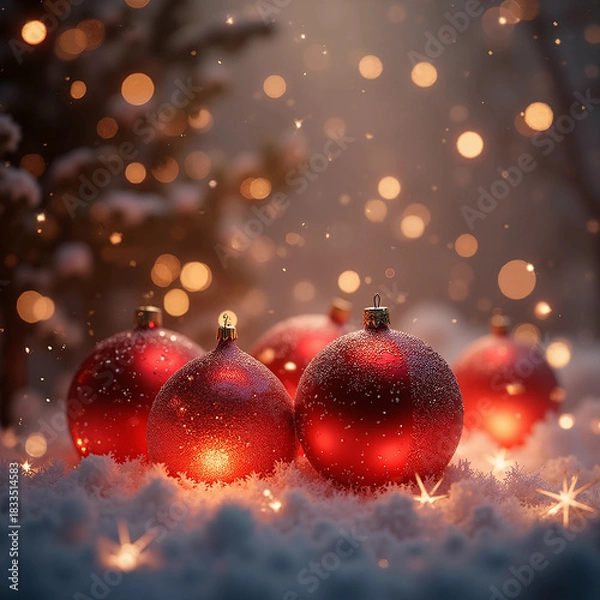 Obraz red christmas balls on snow