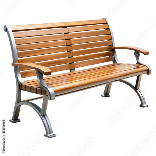 Fototapeta Classic wooden park bench with ornate metal frame isolated on transparent background