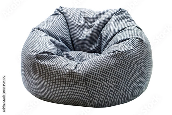 Fototapeta Comfortable and plush bean bag chair with a subtle checkered pattern isolated on transparent background