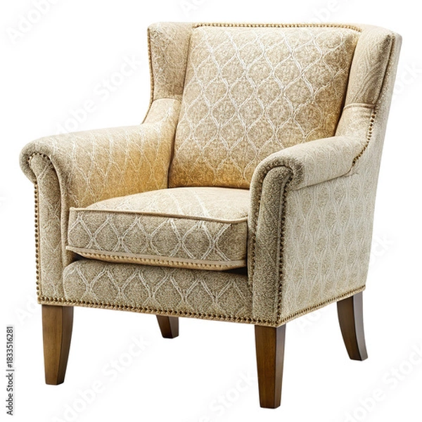 Fototapeta Elegant wingback armchair with intricate floral pattern isolated on transparent background