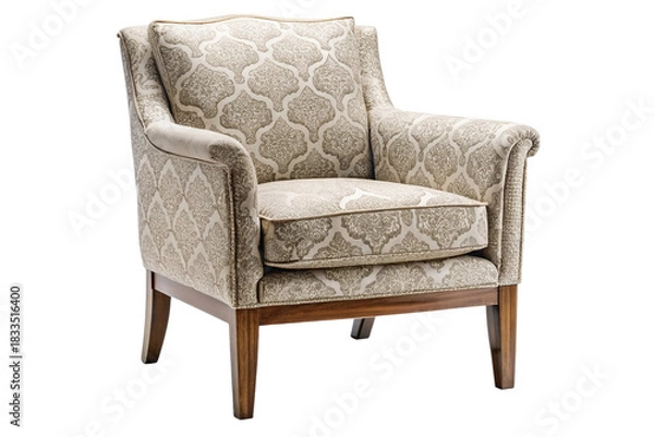Fototapeta Elegant upholstered armchair with intricate damask pattern isolated on transparent background
