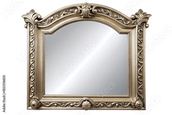 Fototapeta Ornate antique gold carved mirror with an arched top and decorative details isolated on transparent background