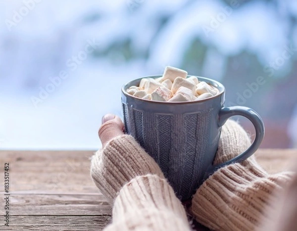 Obraz Hot Chocolate Mug with Winter Window Light