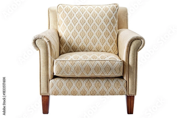 Fototapeta Elegant upholstered armchair with a classic diamond pattern fabric isolated on transparent background