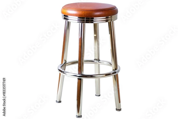 Fototapeta Classic retro bar stool with padded seat and chrome legs isolated on transparent background