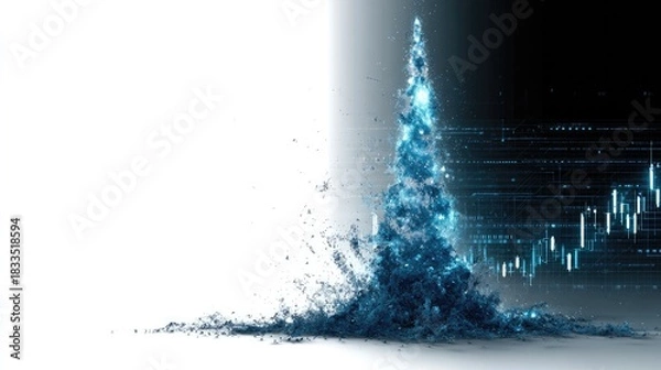 Fototapeta Binary Tree and Abstract World: A conceptual representation of binary tree, a symbol of growth and transformation, merging into an abstract world of technology and data.