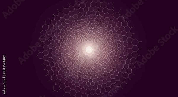 Obraz Hexagonal tunnel, white center, dark purple background.